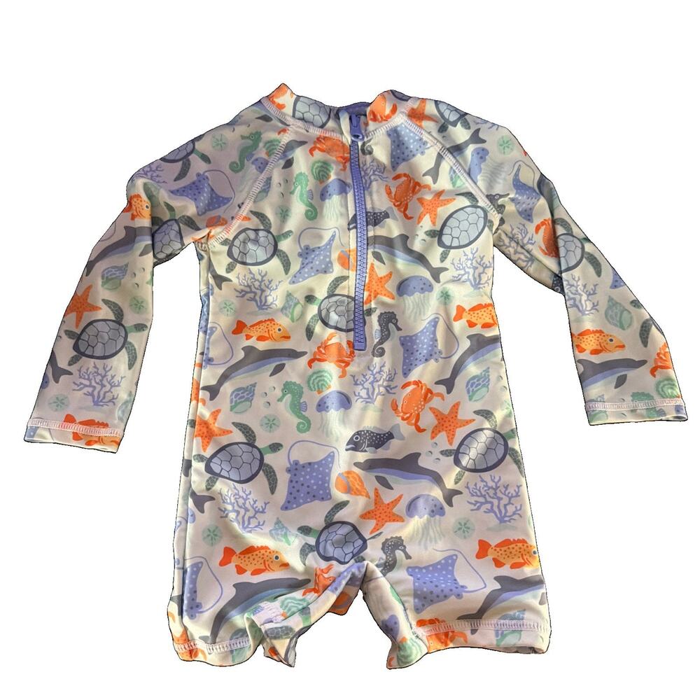 Tommy Bahama Baby Rash Guard Swimsuit 18 Months Sea Creatures Zip Romper